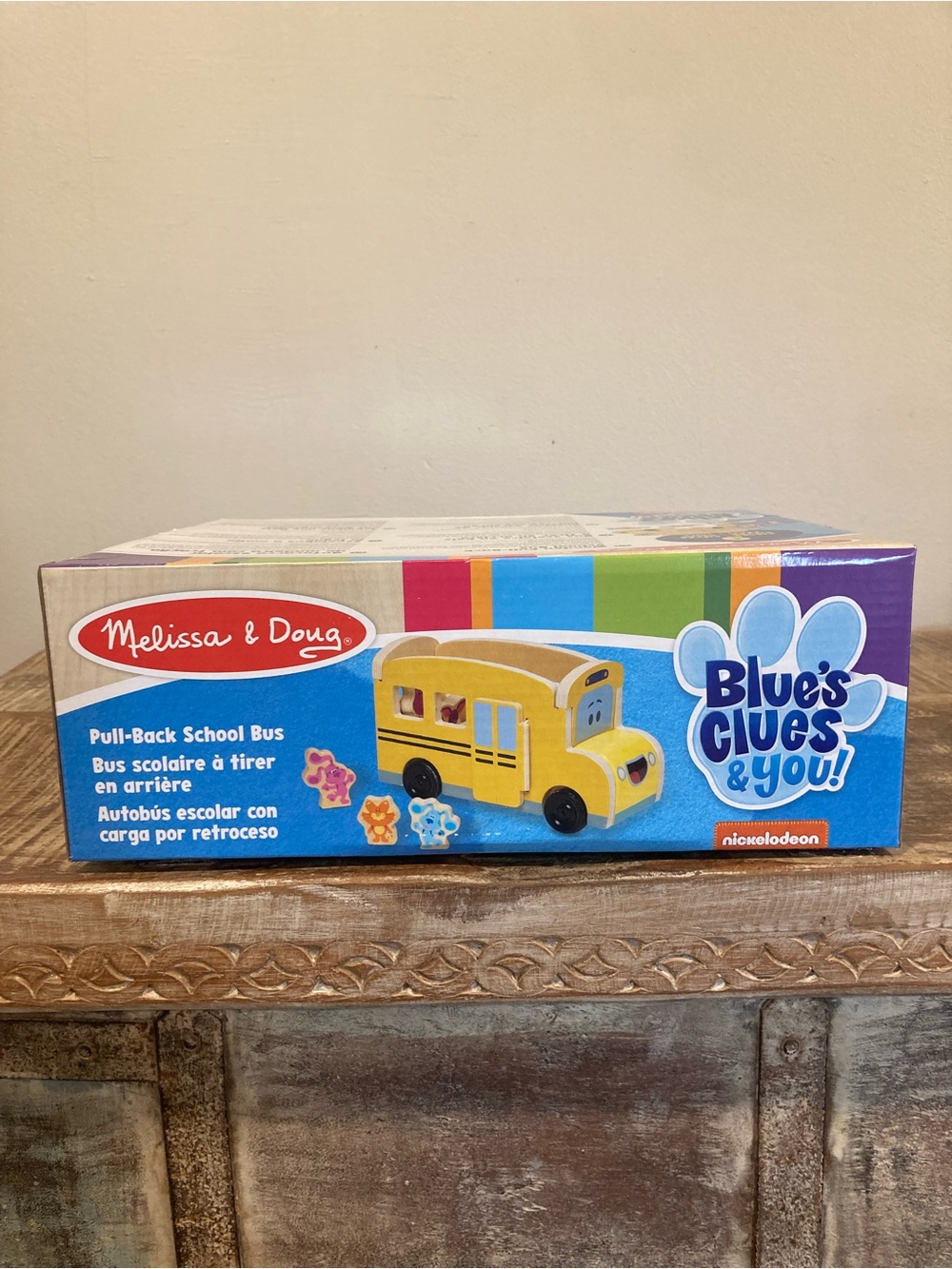 Melissa & Doug Blue's Clues & You Yellow Wooden Pull-Back School Bus Playset - Picture 2 of 15